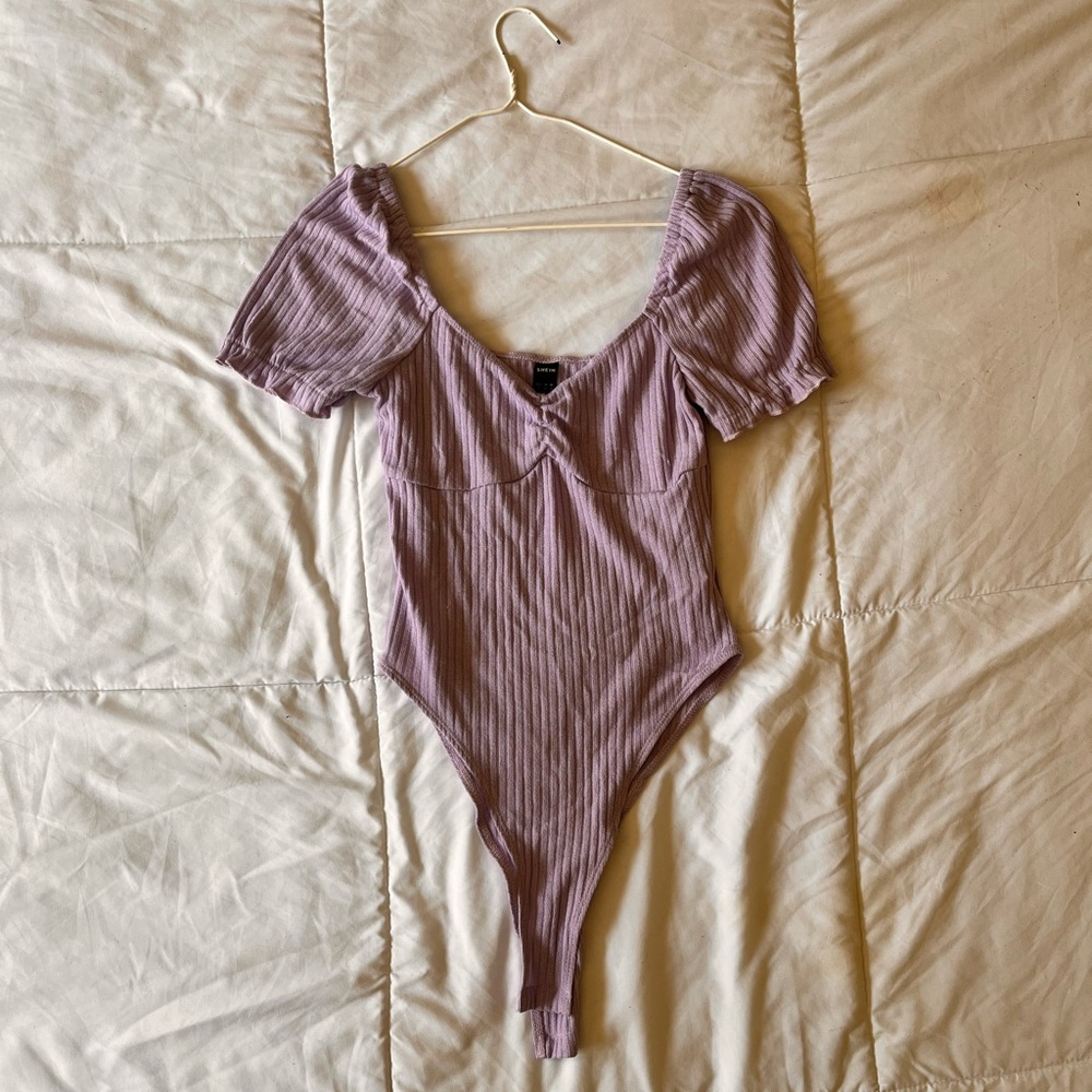 Purple Ribbed Bodysuit